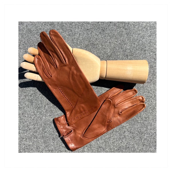 Gants vintage en cuir souple marron pour femmes