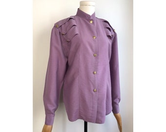 Lavender Purple Colored 80s Buttoned Vintage Blouse
