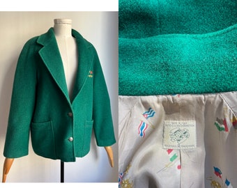 Vintage Benetton Grüner Eleganter Winter Wollmantel