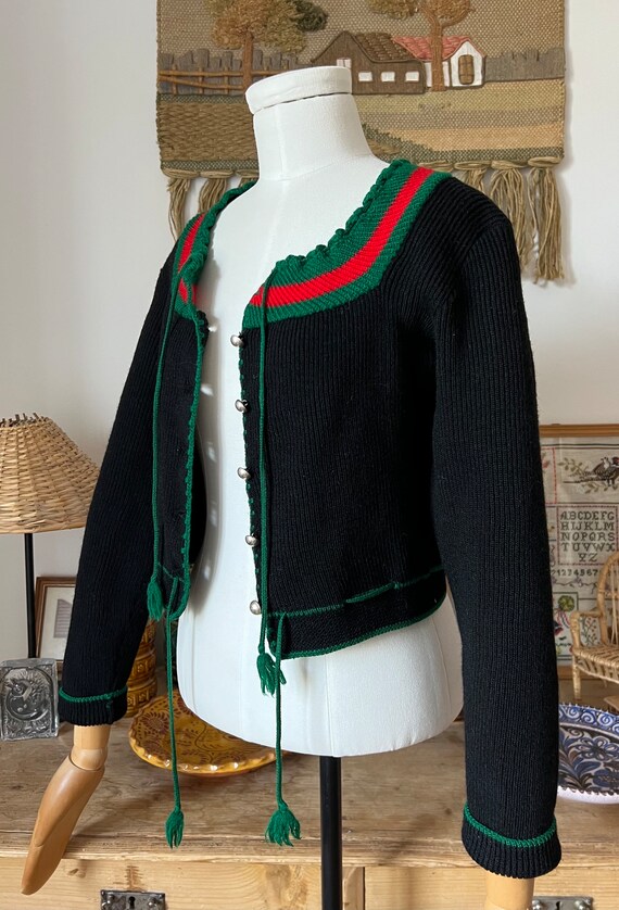 Black Knitted Vintage Austrian Folk Cropped Cardi… - image 4