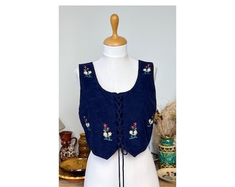 Floral Patterned Embroidered Vintage Austrian Folk Sleeveless Corset Crop Top