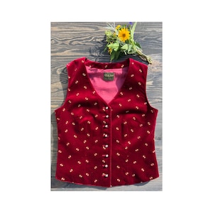 Burgundy Velvet Floral Patterned Traditional Austrian Folk Vintage Vest
