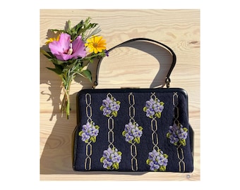 Violet Pattern Gobelin Embroidered Vintage Austrian Evening Bag