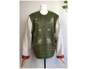 Novelty Leather Wanderlust Patterned Austrian Folk Rare Vintage Jacket
