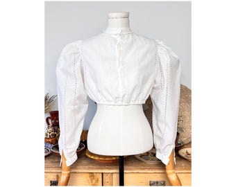 Broderie Anglaise Striped Long Sleeved Vintage Traditional Austrian Folk Dirndl Crop Top