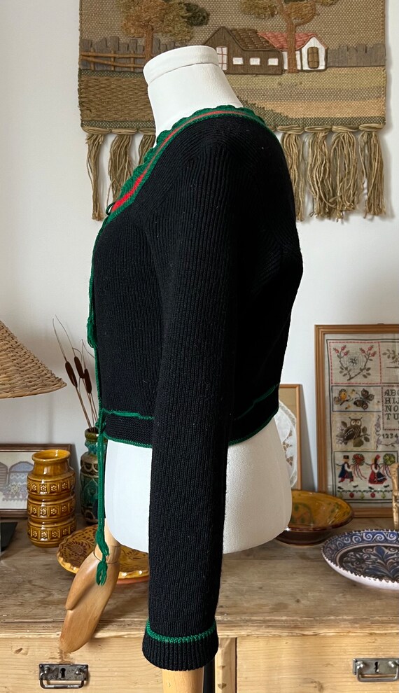 Black Knitted Vintage Austrian Folk Cropped Cardi… - image 7