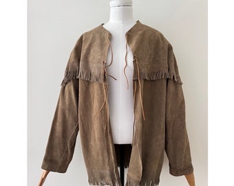 Brown Western Cowboy Fringe Vintage Leather Jacket