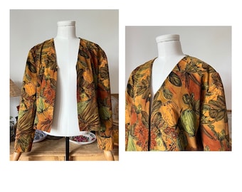 Floral und Früchte gemusterter Cord Vintage Blazer