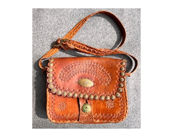 Vintage Floral Print Leather Boho Hippie 70s Bag