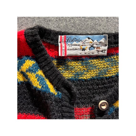 Yellow Cherry Patterned Striped Puff Sleeved Vint… - image 10