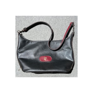 Vintage Pierre Cardin Y2K Schwarz Rot Schulter Ledertasche