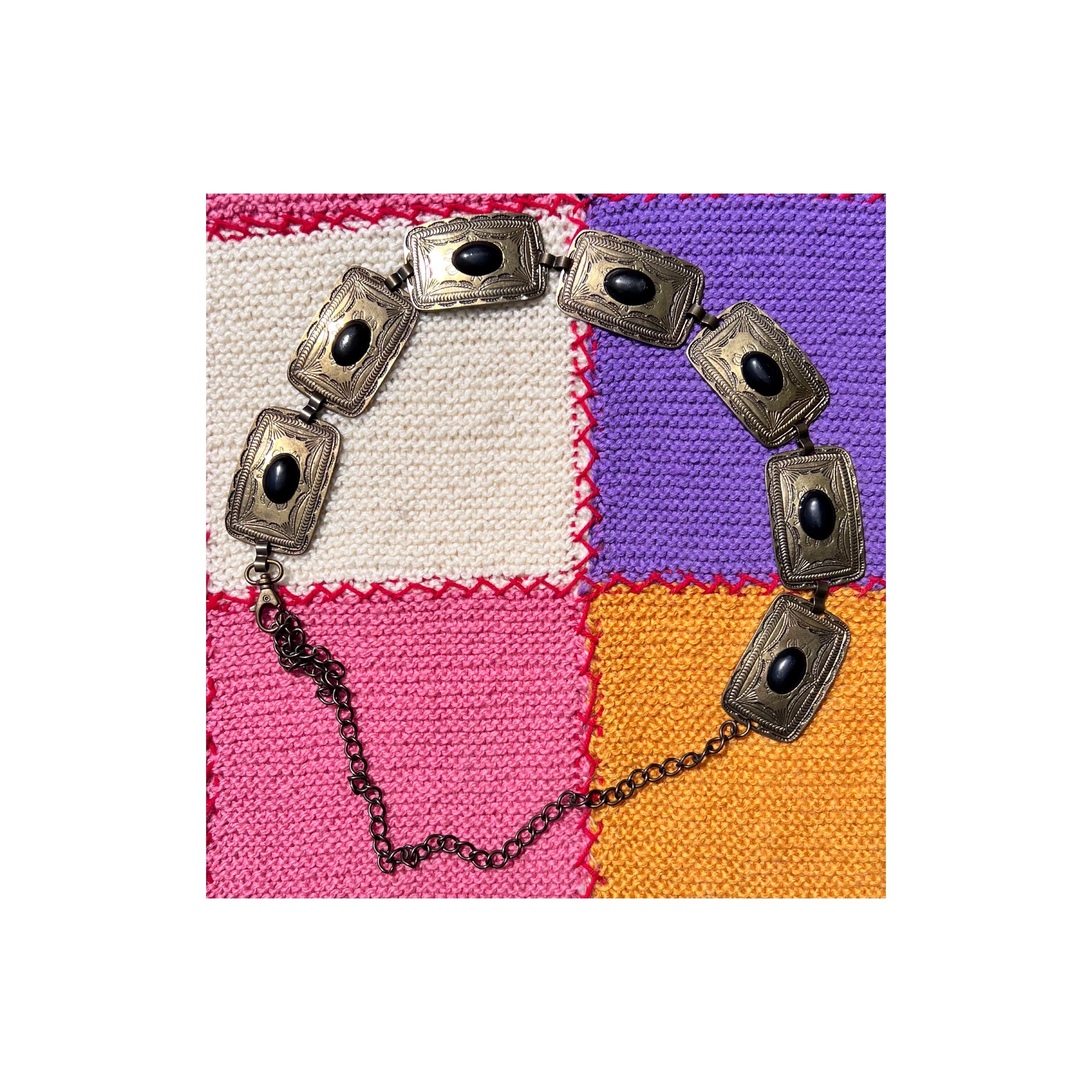 Vintage Bohemian HEIDI DAUS Signed HD-6734 JHD6918 Chain Belt With Black Stones Vintage Bohemian Black Stone and Metal Link Belt/ Hippie  main image 3