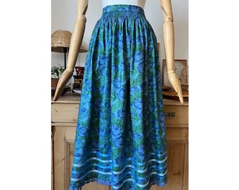 Sportal Blue and Green Floral Patterned Vintage Austrian Folk Skirt