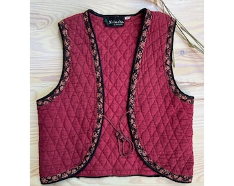 Chaleco hippie indio acolchado vintage color burdeos de los años 60 y 70, de algodón, talla pequeña.