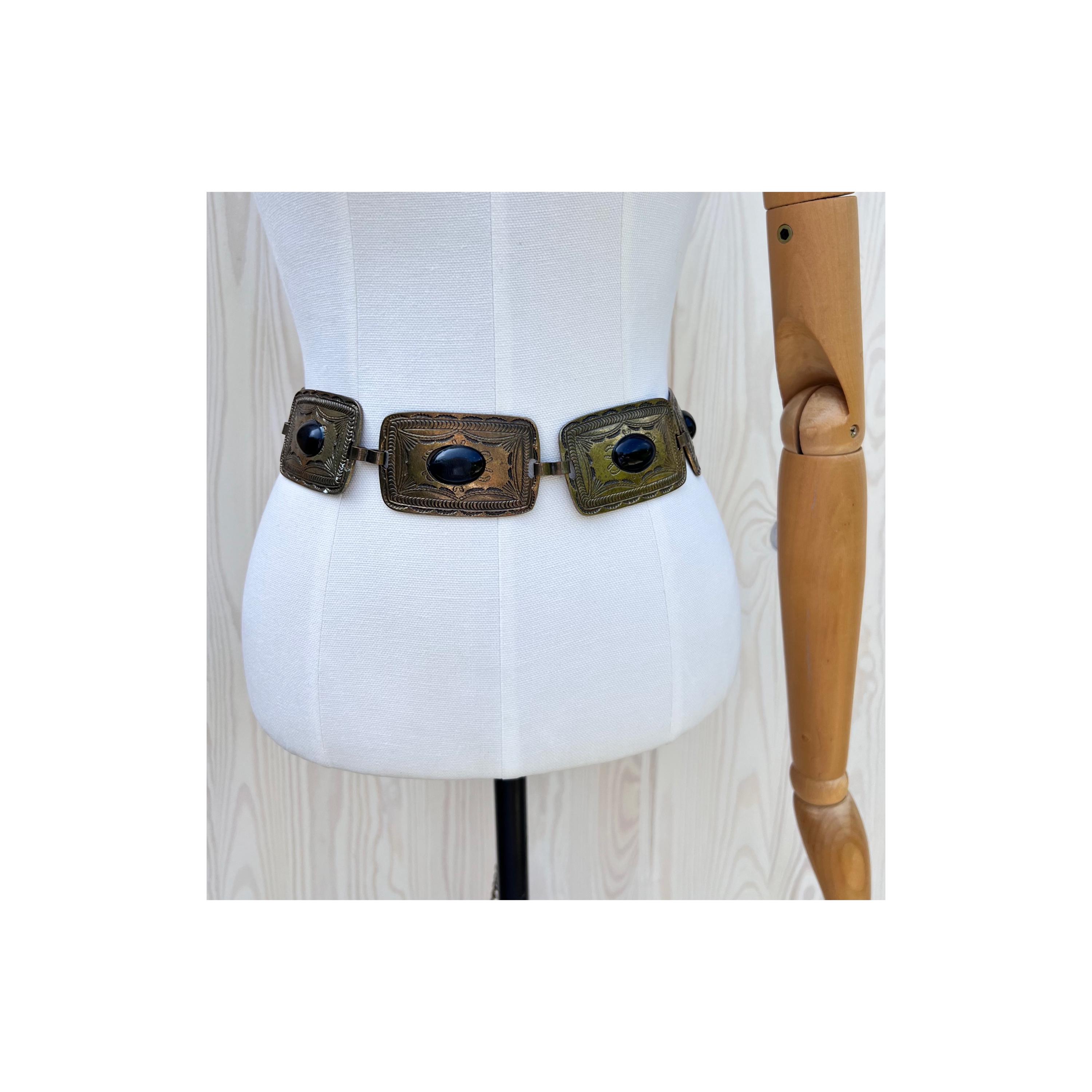 Vintage Bohemian Black Stone and Metal Link Belt/ Hippie  display picture 1