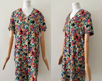 Vintage Floral Patterned Summer Romper Dress / Colorful Overalls