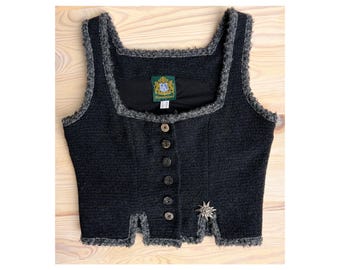 Top vintage austriaco Hammershmid, gilet senza maniche in maglia nera stile alpino