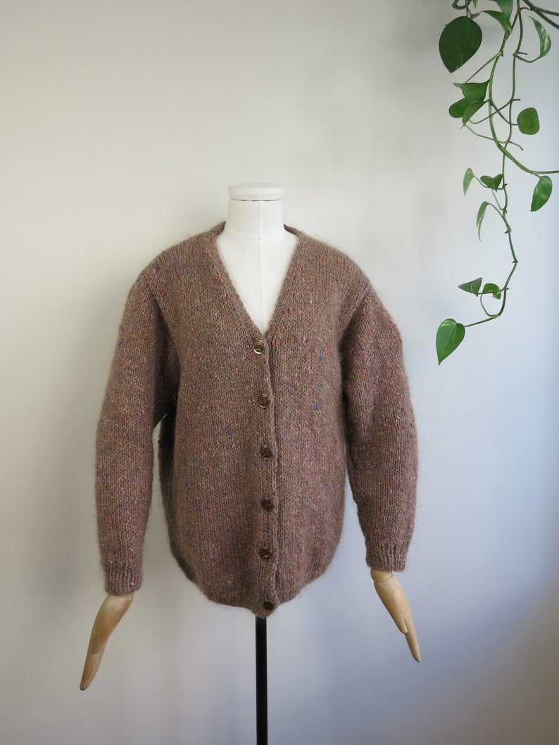 Hand Knitted Vintage Brown Cardigan Size SM