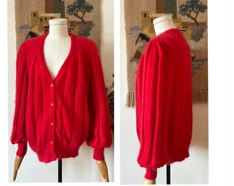 Elegant Ribbed Soft Italian Red Vintage Cardigan