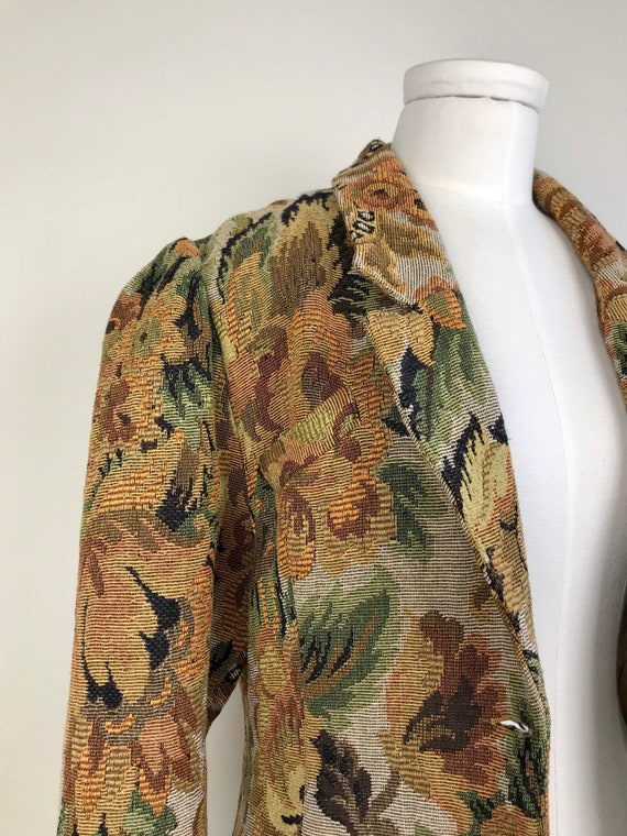 Tapestry Patterned Puff Sleeved Vintage Blazer / … - image 2