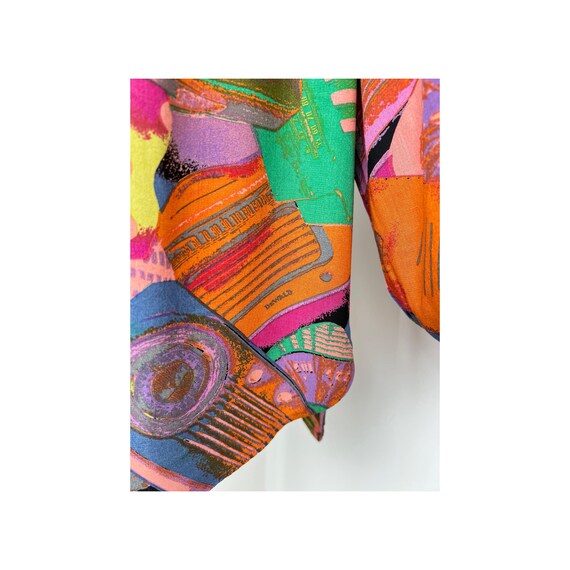Multicolored Abstract Patterned Balloon Sleeved V… - image 8