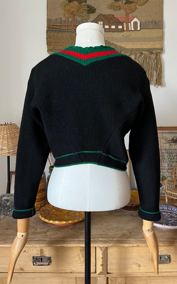 Black Knitted Vintage Austrian Folk Cropped Cardi… - image 8