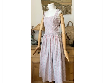 Striped Floral Patterned Sleeveless Vintage Traditional Austrian Folk Dress Petite