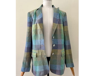 Linen Checked Blue and Green Vintage Blazer