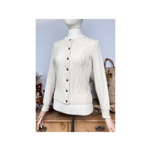 White Cable Knitted Vintage Traditional Austrian Folk Cardigan Small