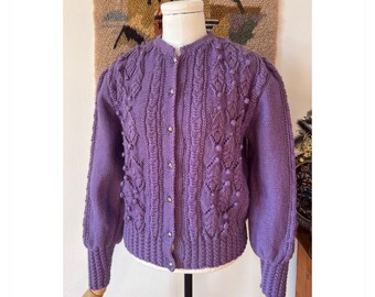 Purple Popcorn Knitted Puff Sleeved Vintage Austrian Dirndl Cardigan