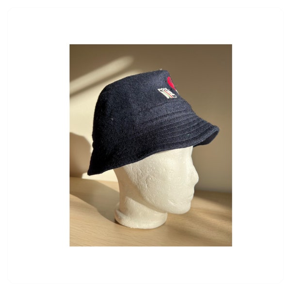 Blue Wool Conte of Florence Vintage Bucket Hat / Adjustable Ear Flaps Hat