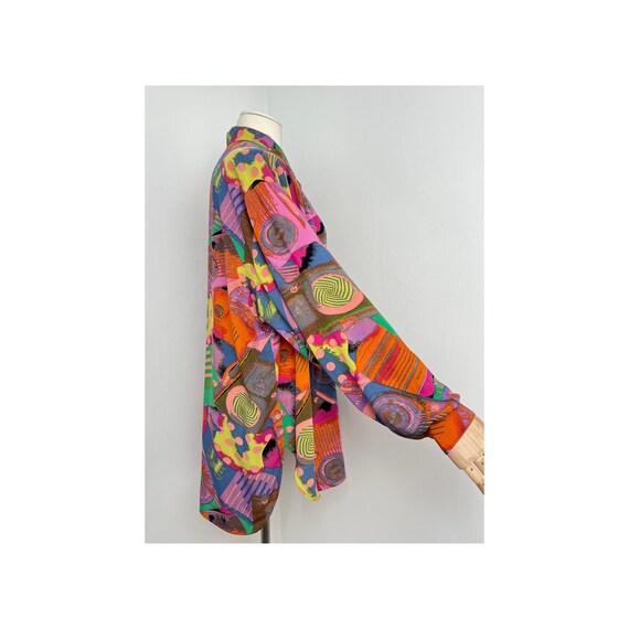 Multicolored Abstract Patterned Balloon Sleeved V… - image 6