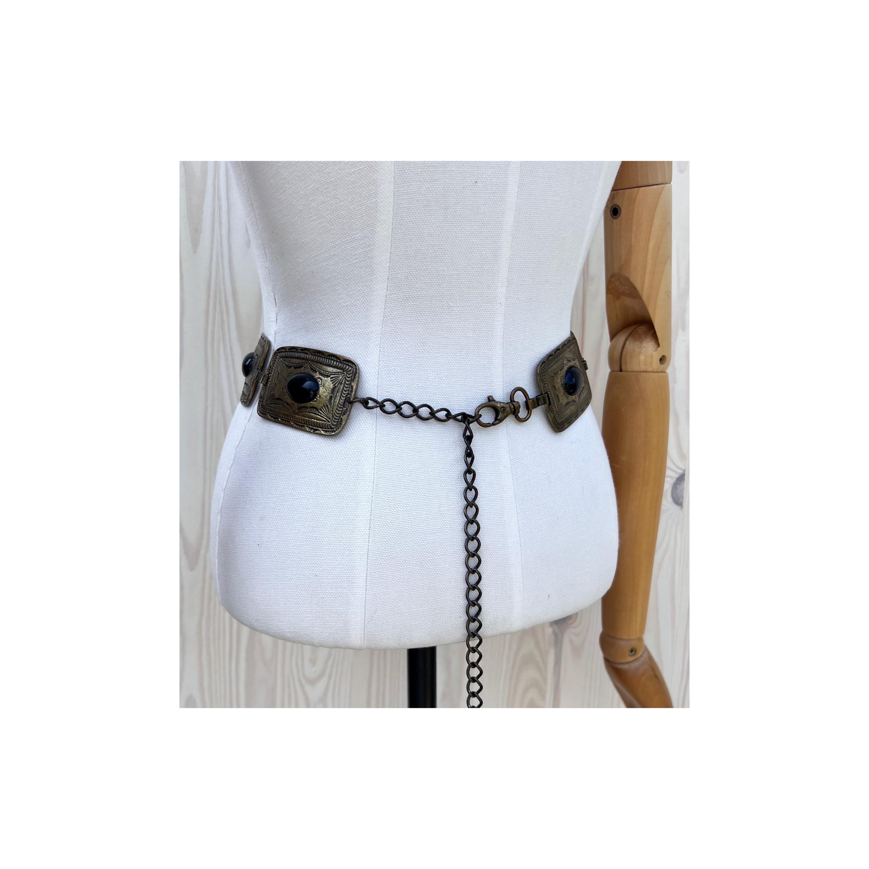 Vintage Bohemian HEIDI DAUS Signed HD-6734 JHD6918 Chain Belt With Black Stones Vintage Bohemian Black Stone and Metal Link Belt/ Hippie  main image 2