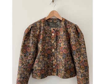 Floral Patterned Puff Sleeved Vintage Austrian Folk Blazer