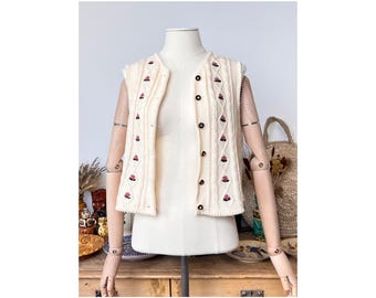 Floral Patterned Handknitted Embroidered Vintage Traditional Austrian Dirndl Vest