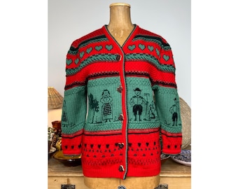 Wesenjak Tirol Gardener Couple Patterned Vintage Austrian Cardigan