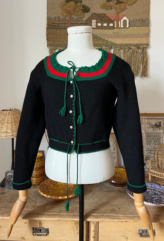 Black Knitted Vintage Austrian Folk Cropped Cardi… - image 5