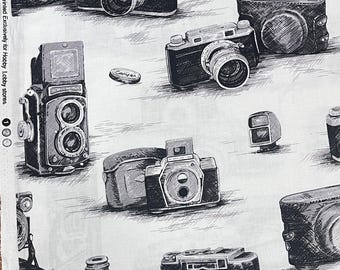Vintage Cameras Cotton Fabric:  Quilting and Sewing. Sold in 1/2 yard units.