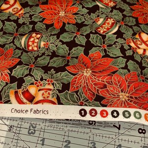 Navidad POINSETTIAS BELLS & ORNAMENTS con oro en negro C220 | Etsy