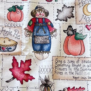 Vintage 1990s Fall Harvest Cotton Fabric Panel: 20 Quilt Squares (35" x 45"). Dianna Marcum.