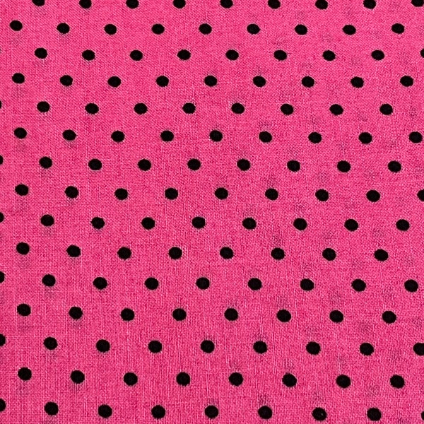 Black Polka Dots on Pink by Cranston 2005. Quality Premium Cotton Quilt Fabric. OOP. Sold in 1/2 yard units. High quality fabric.