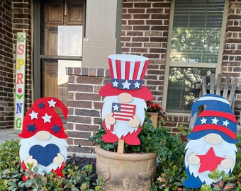 3 Piece Patriotic Red White and Blue Gnome Yard Art