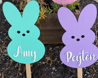 Personalized Spring Bunny Rabbit Yard Art Peeps on Stakes
