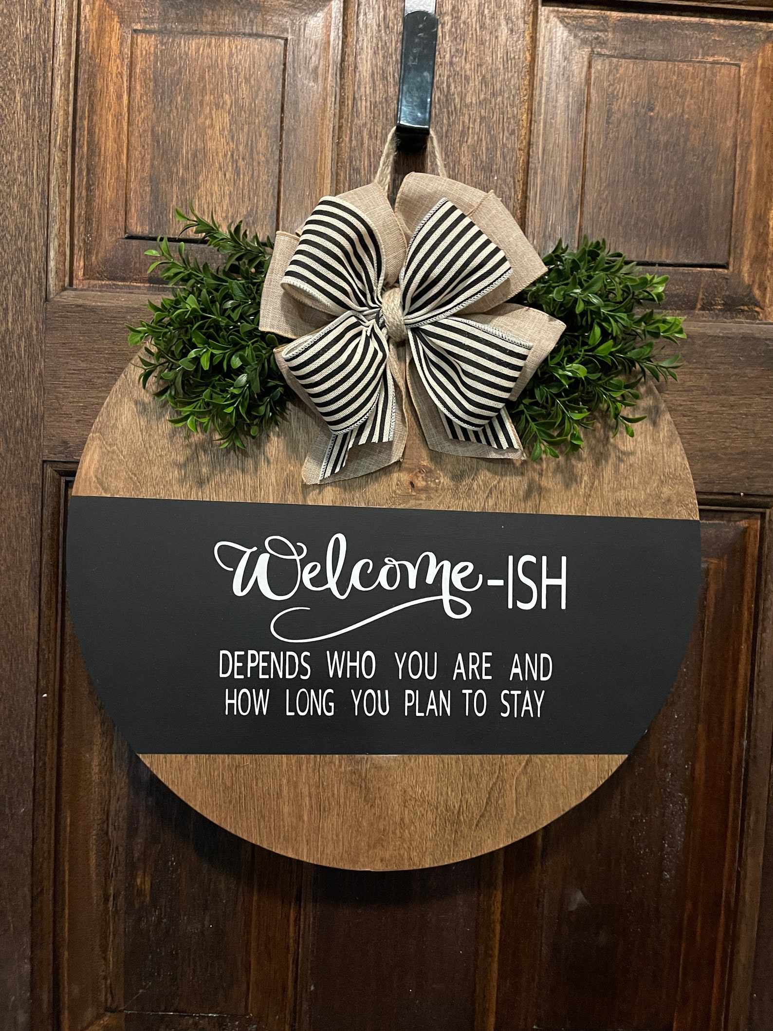 welcome-ish-door-hanger-round-wood-sign-front-door-decor-etsy-uk