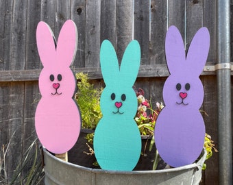 Garden Stake Bunny Rabbits in Bright Spring Colors