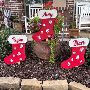 Personalized Red Christmas Stocking Yard Art – Holiday Outdoor Decor