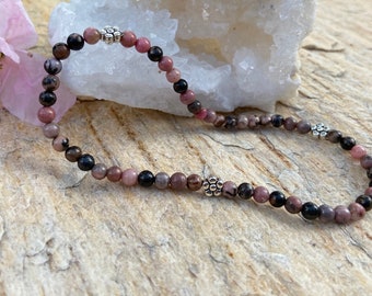 Genuine Rhodonite Grade AAA  Stretch Anklet | Stone of Love | Emotional Healing | Compassion | Balance | Chakra Healing
