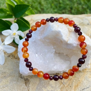 Prosperity and success, Confidence, Courage, Spiritual Protection, Passion. Genuine AAA Grade Carnelian and Garnet Bracelet