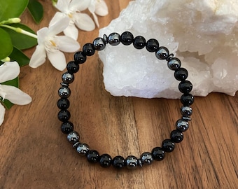 Black Tourmaline & Hematite Bracelet  | Natural Gemstone | Protection | Purify | Calming | Deflect Negativity | Grounding | Chakra Healing