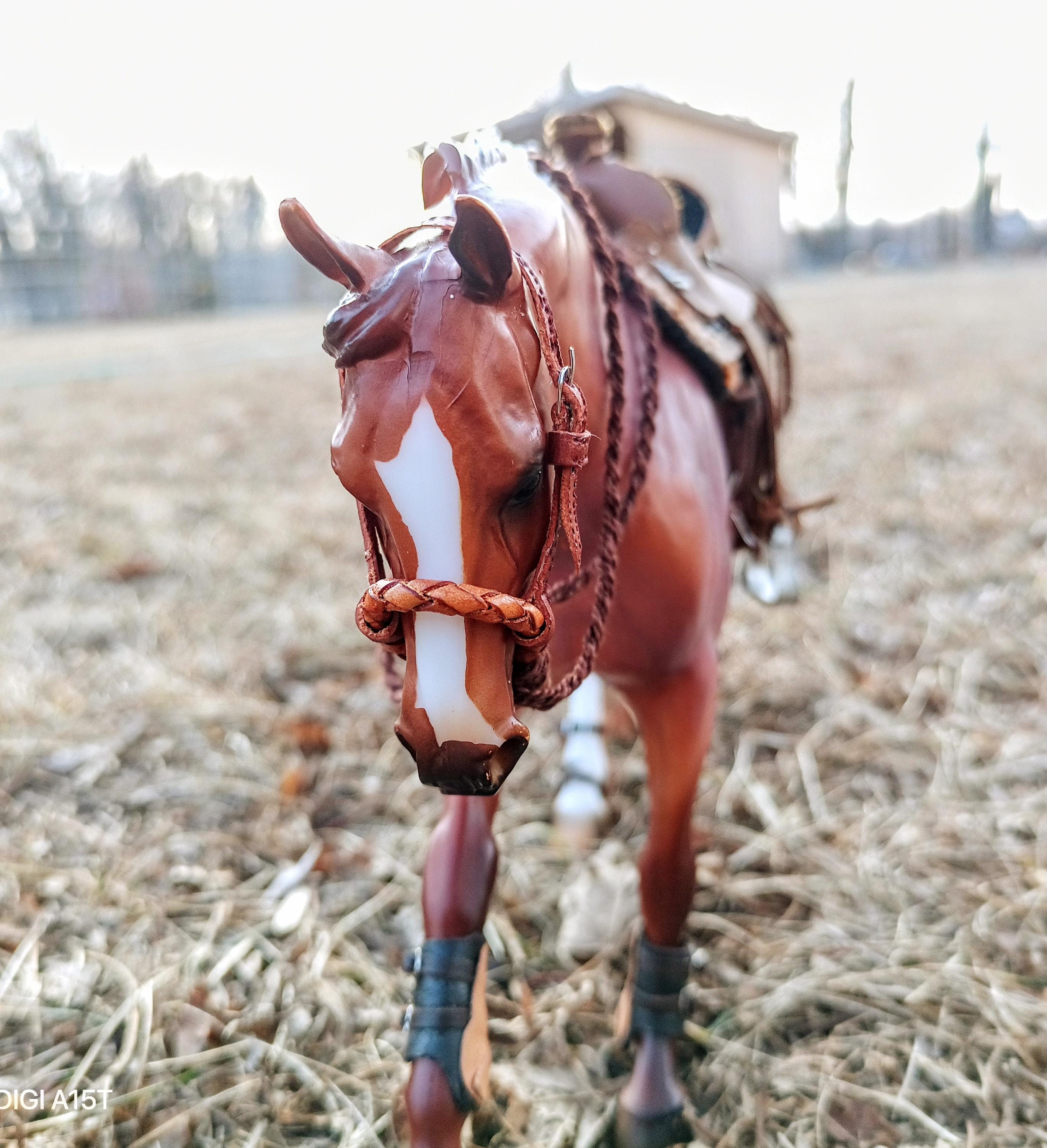 Saddle Tan Bosal with Brown Macate Reins for Classic and 1:9 Scale Breyer Model Horses